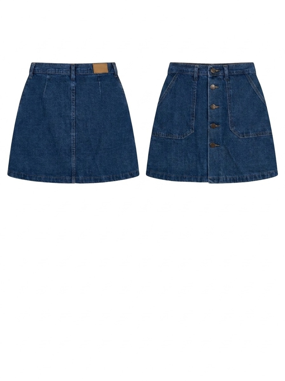 Classic Dark Blue Denim Button-Front Skirt